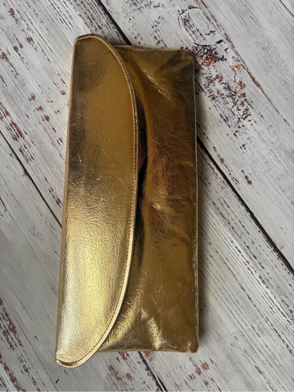 Gold Metallic Fold-Over Clutch - Women’s Evening Bag